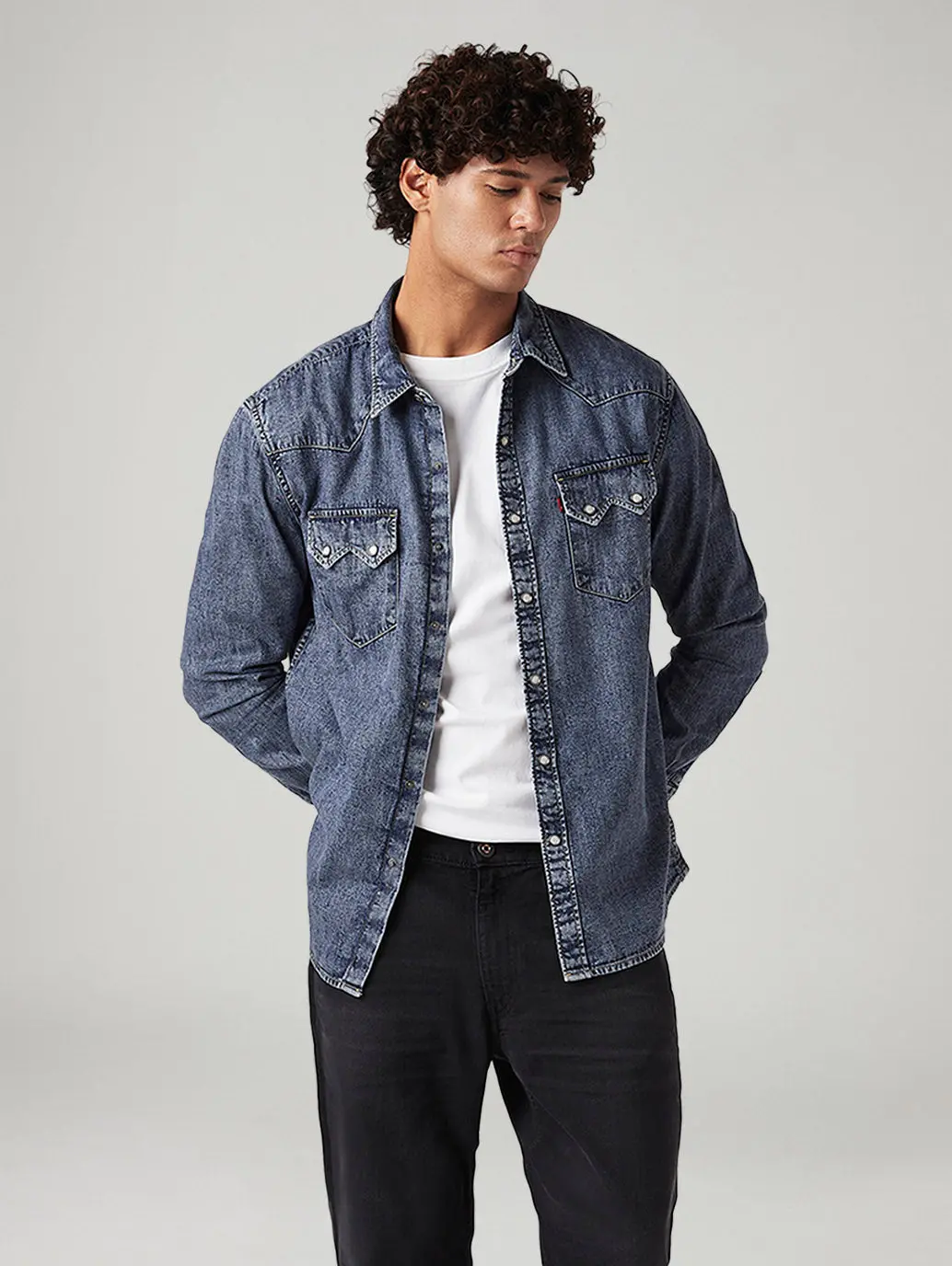 Men's Solid Slim Fit Denim Shirt 1