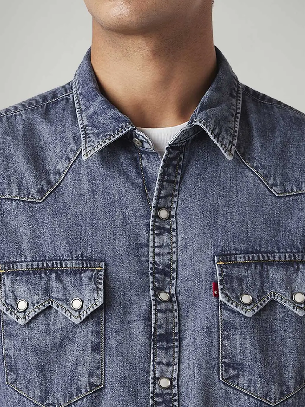 Men's Solid Slim Fit Denim Shirt 4
