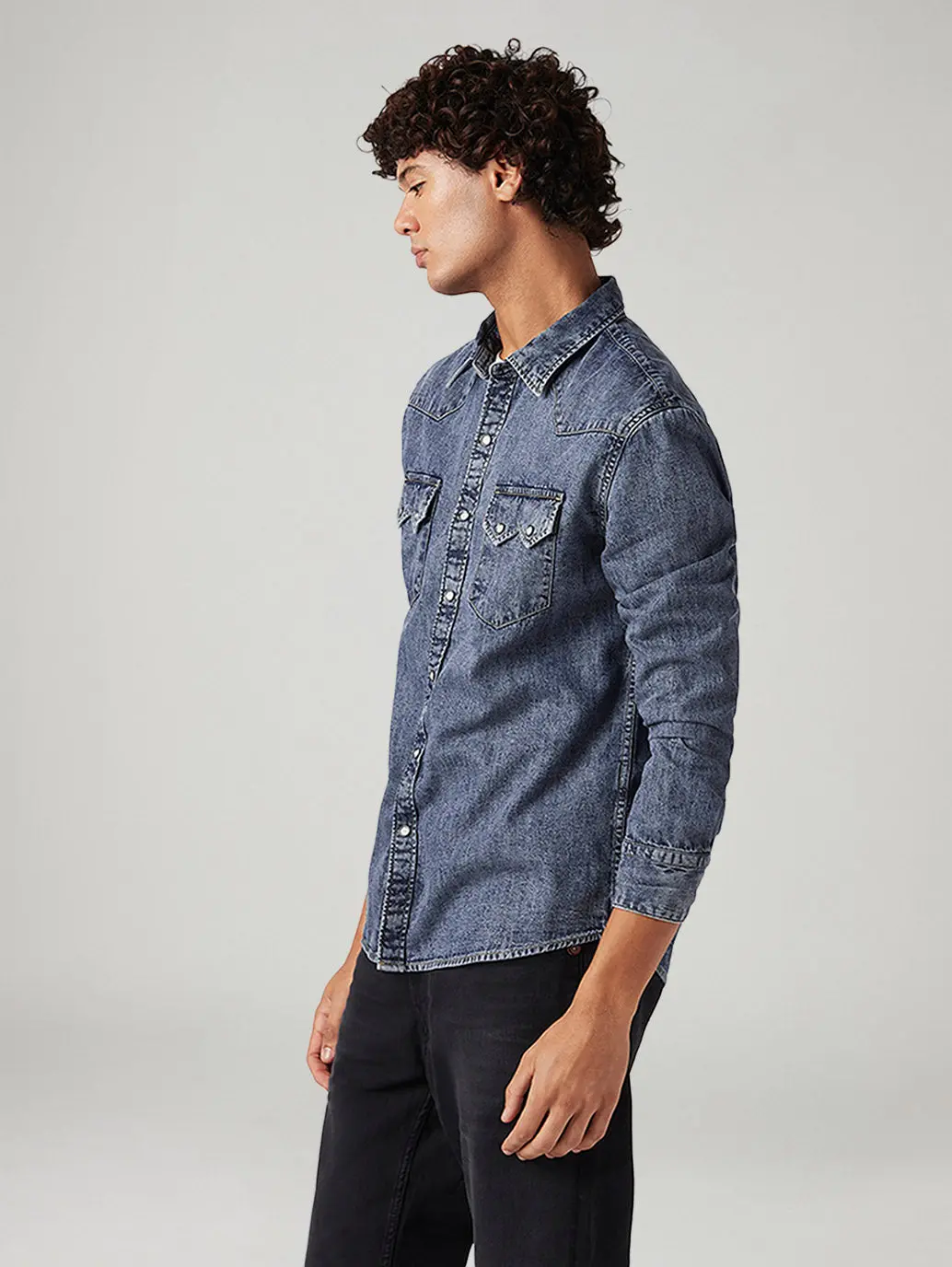 Men's Solid Slim Fit Denim Shirt 5