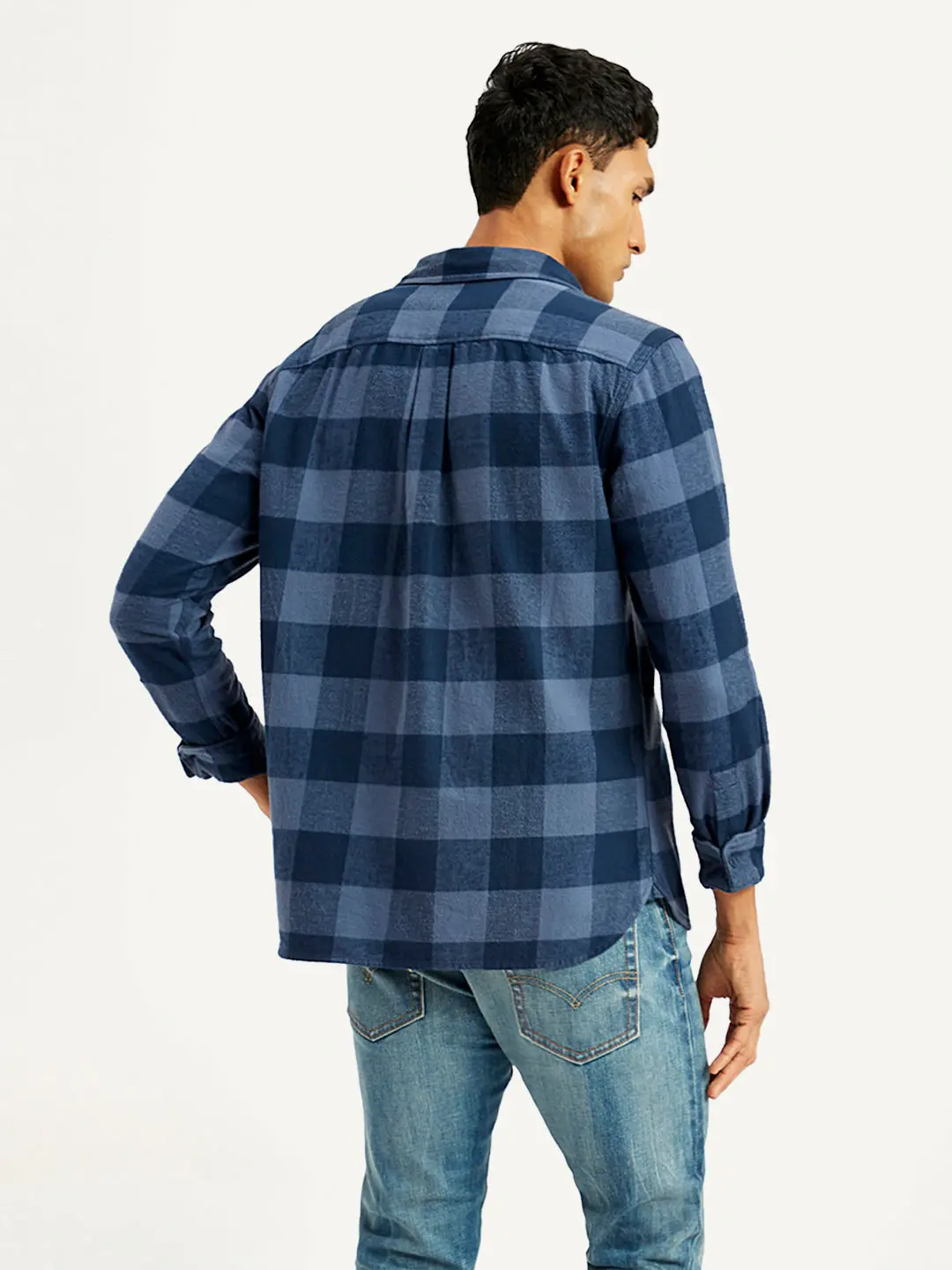 Men's Checkered Navy Spread Collar Shacket 3