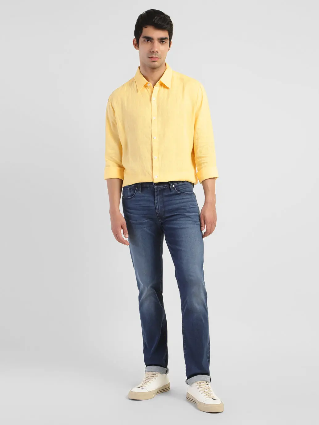 Men's Solid Spread Collar Linen Shirt 1