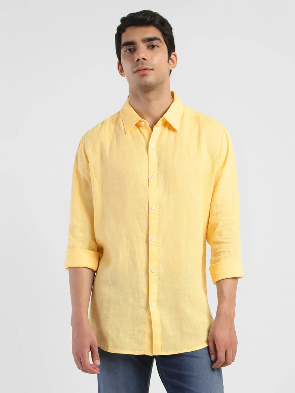 Men's Solid Spread Collar Linen Shirt 2