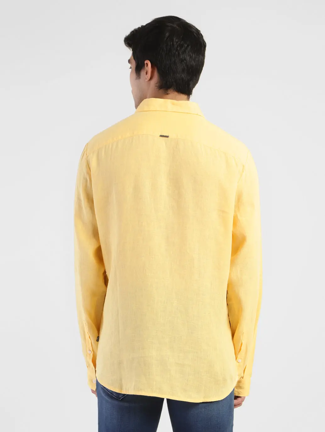 Men's Solid Spread Collar Linen Shirt 3