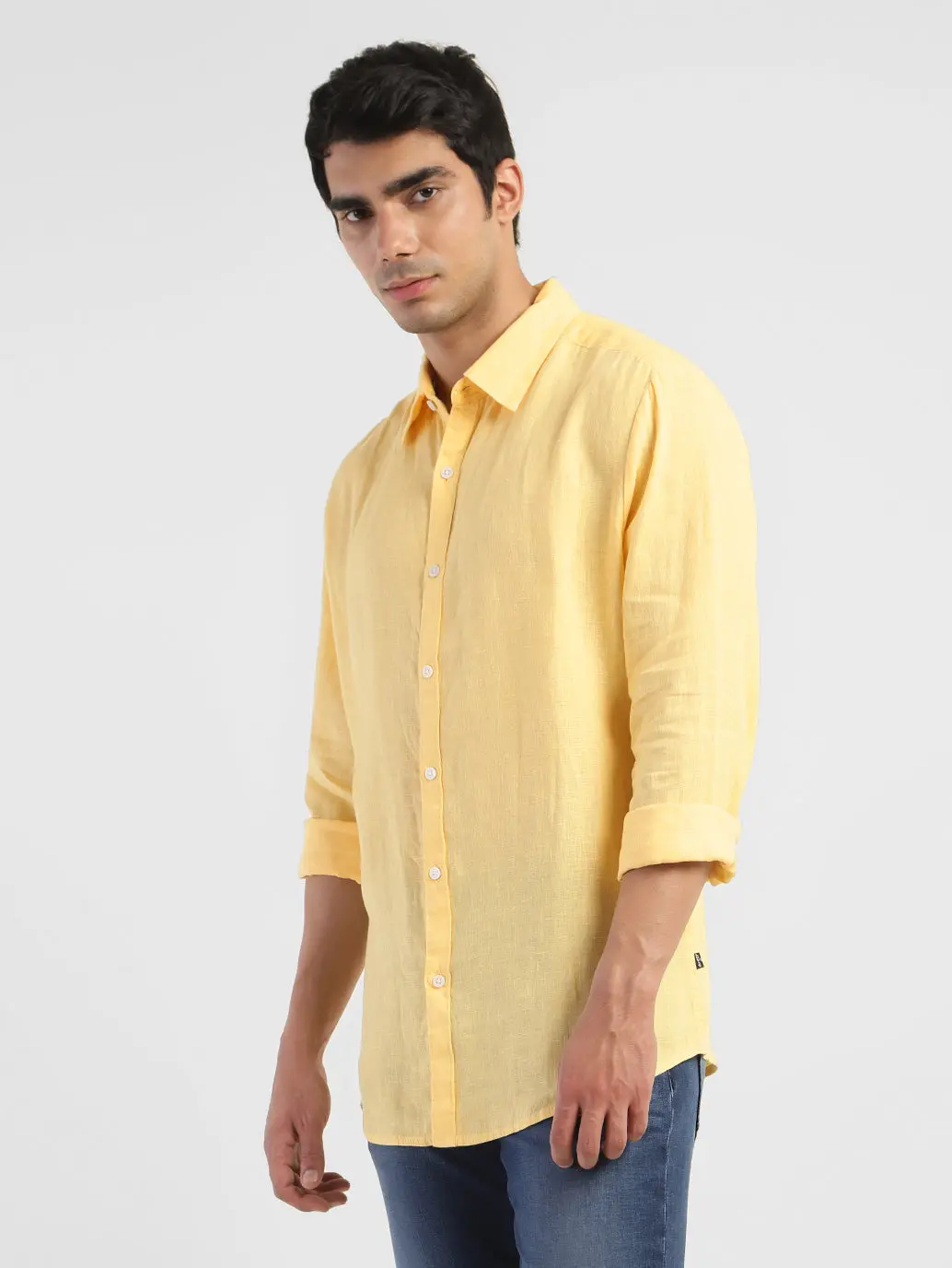 Men's Solid Spread Collar Linen Shirt 4