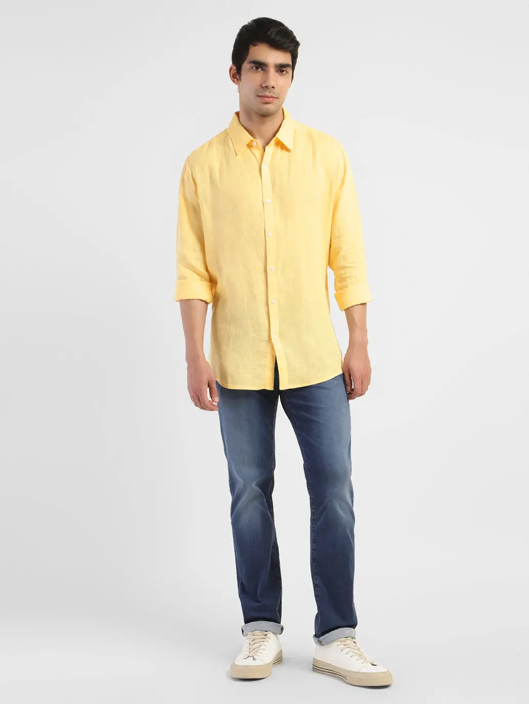 Men's Solid Spread Collar Linen Shirt 5