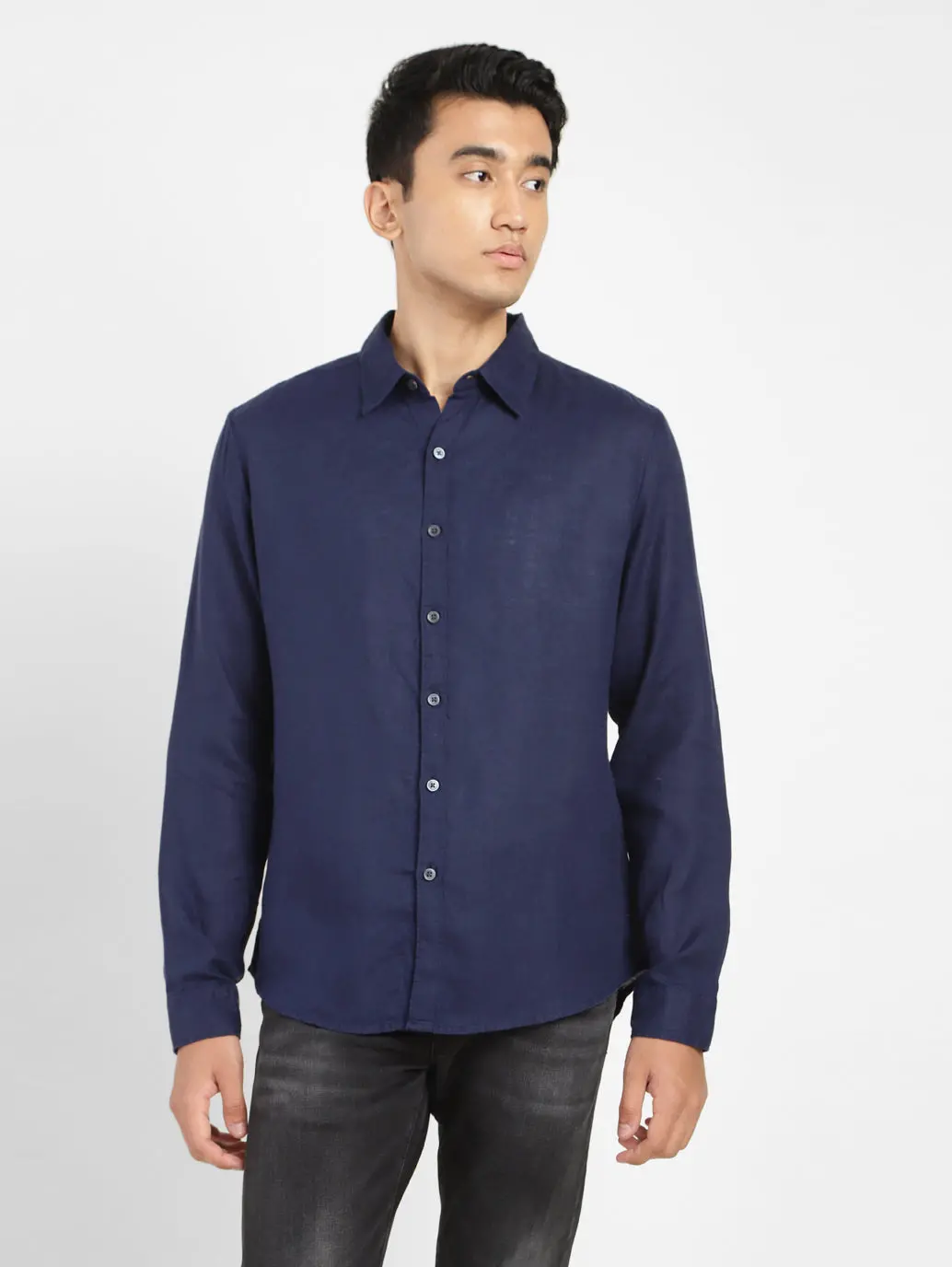 Men's Solid Regular Fit Linen Shirt 1