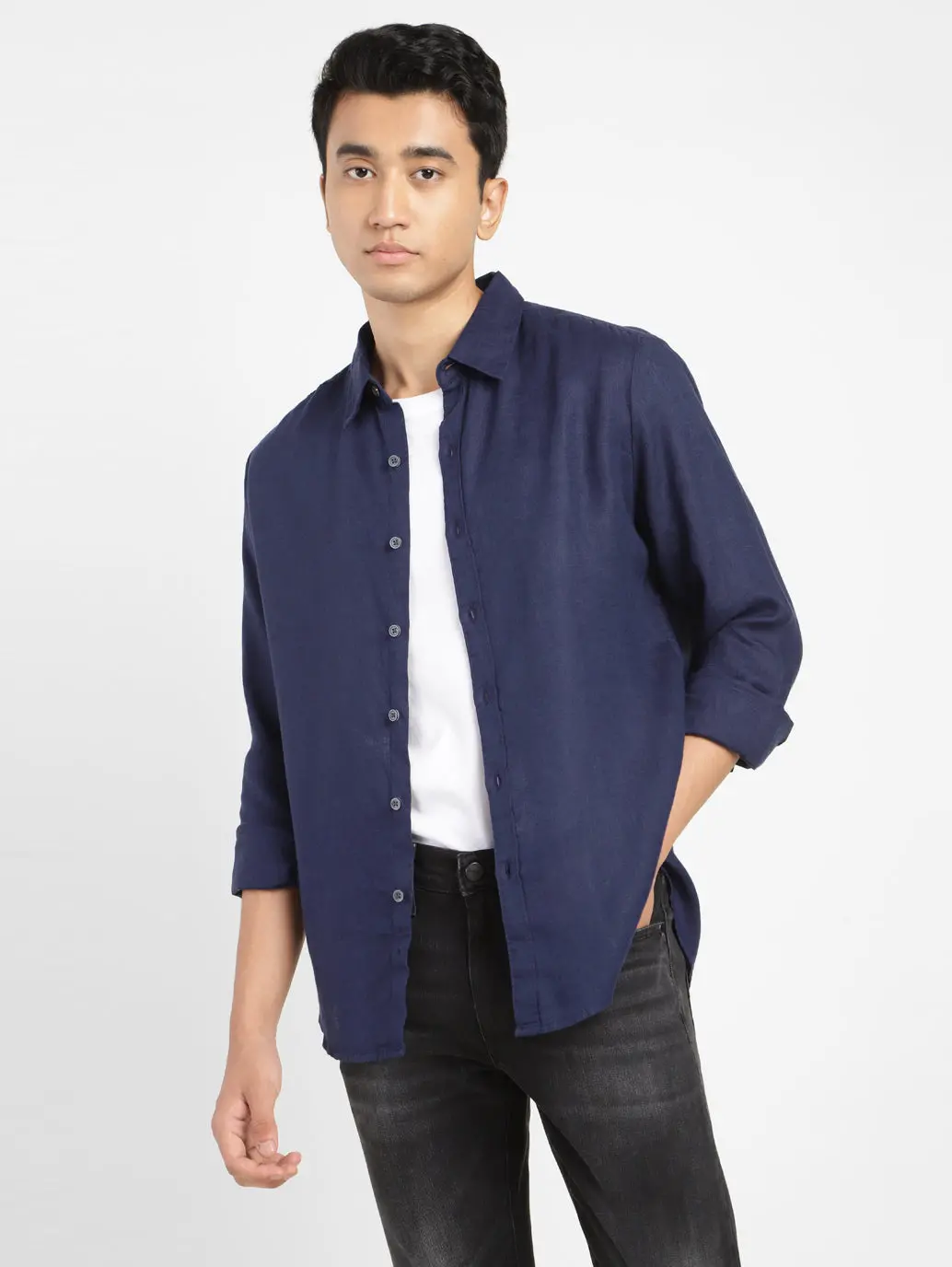 Men's Solid Regular Fit Linen Shirt 2