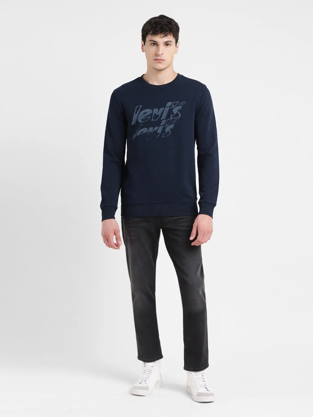 Men's Solid Blue Crew Neck Sweatshirt 1