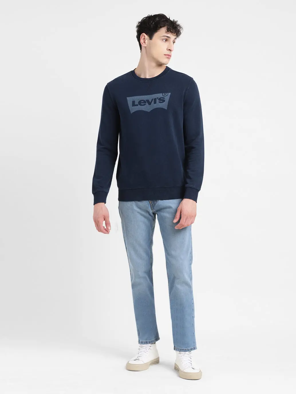 Men's Solid Blue Crew Neck Sweatshirt 1