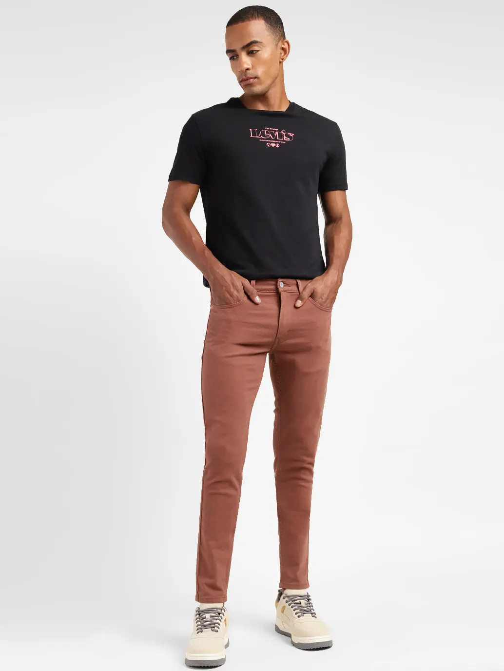 Men's Brown Skinny Fit Mid Rise Jeans 1