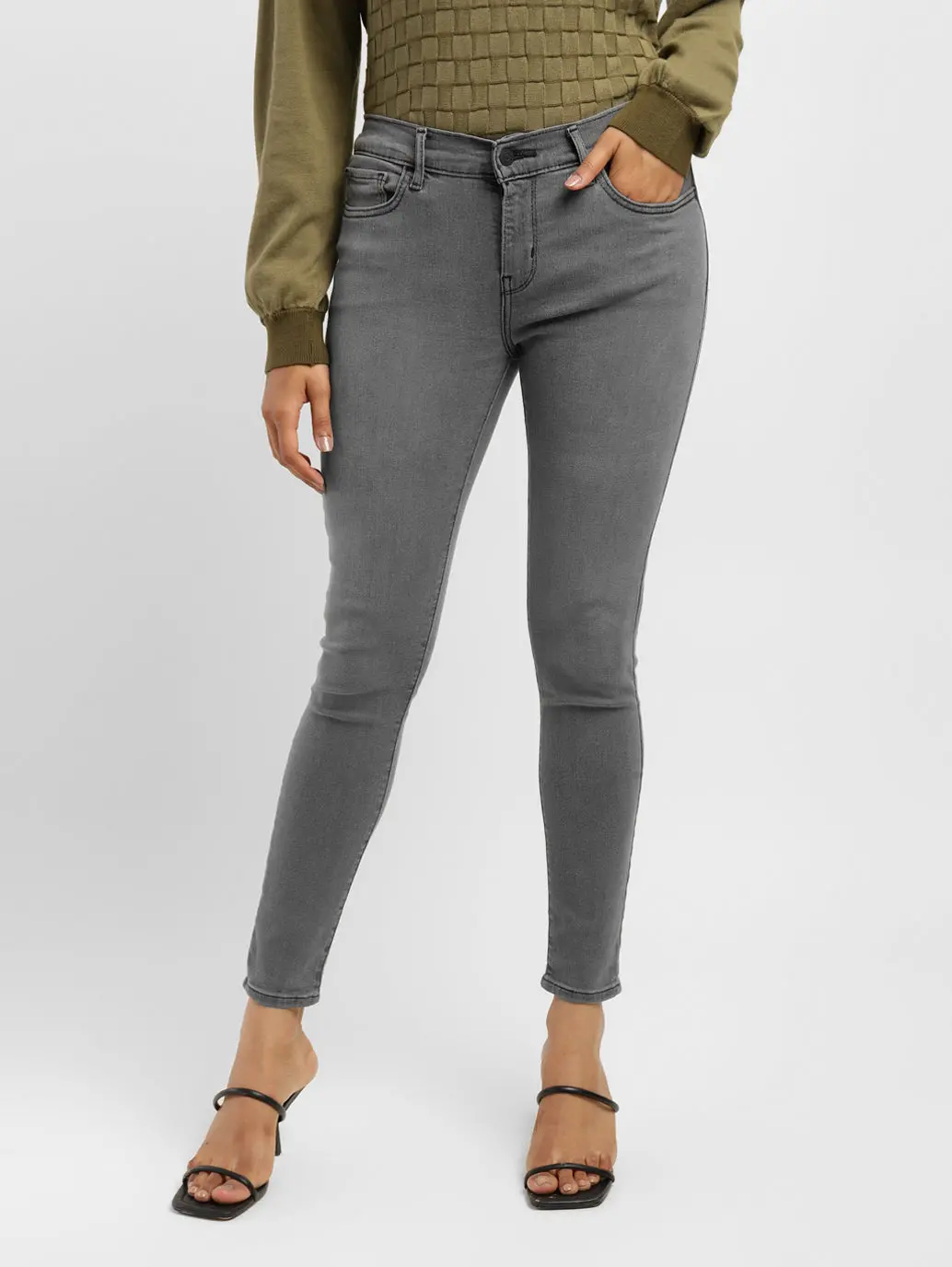 Women's 710 Grey Skinny Fit Mid Rise Jeans 1