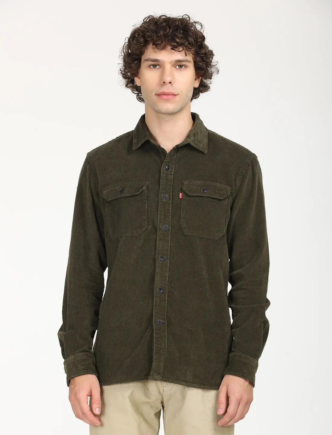 Men's Solid Olive Spread Collar Shacket 1