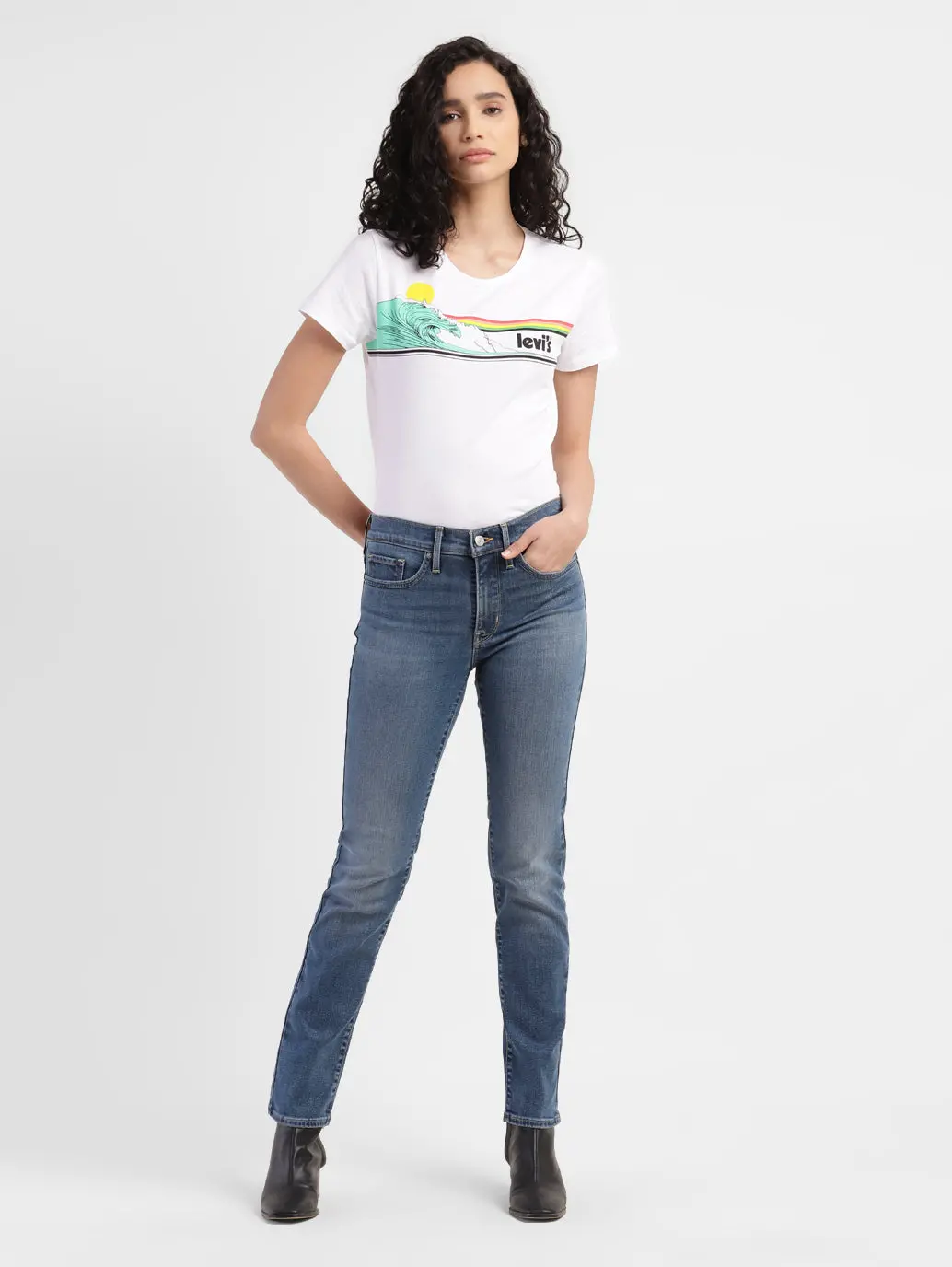 Women's 312 Blue Straight Fit Mid Rise Jeans 1