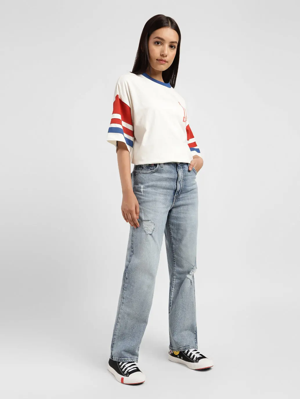 Women's Blue Ribcage Straight Ankle Fit High Rise Jeans 1