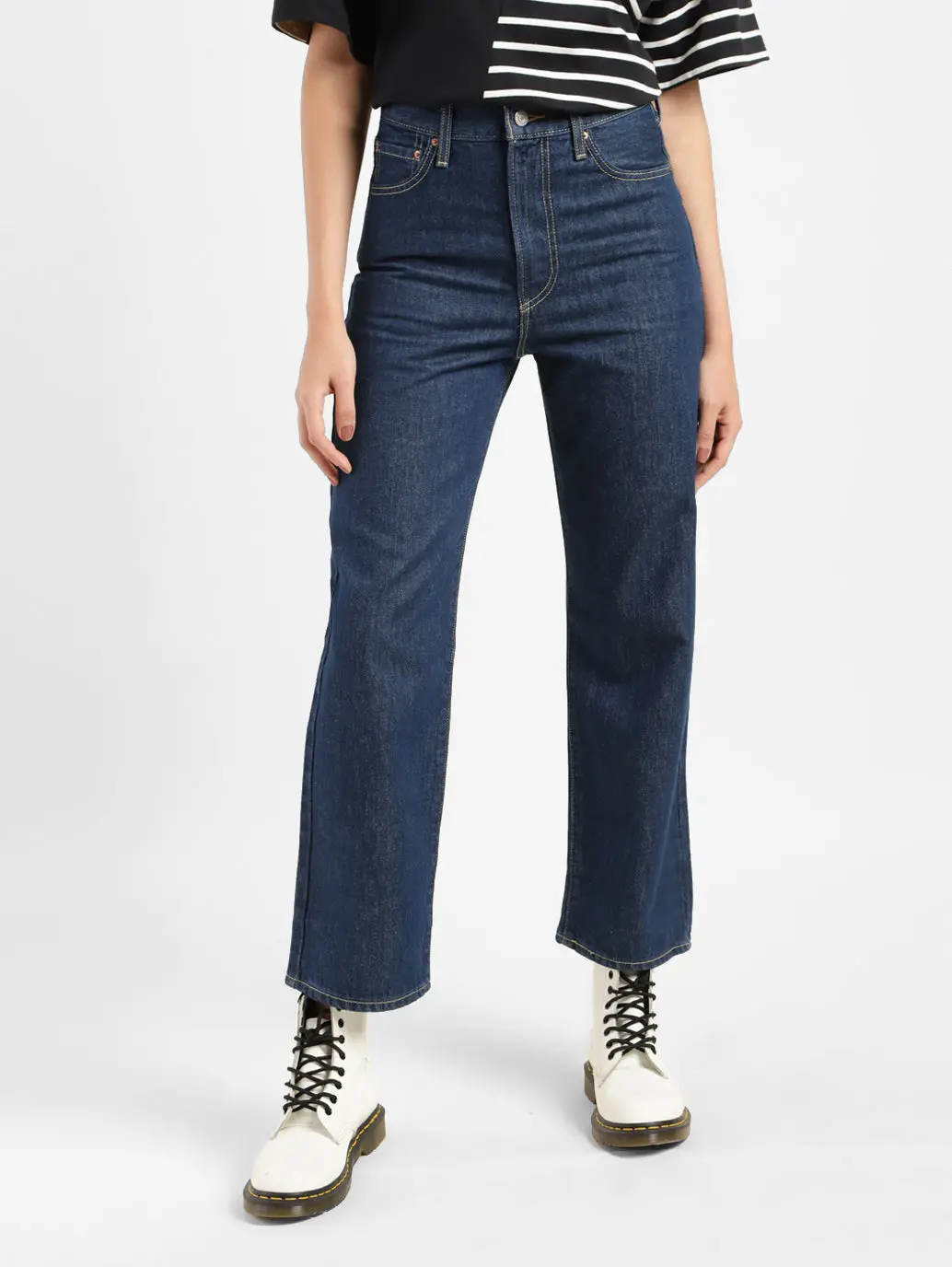 Women's Navy Blue Ribcage Straight Ankle Fit Mid Rise Jeans 1