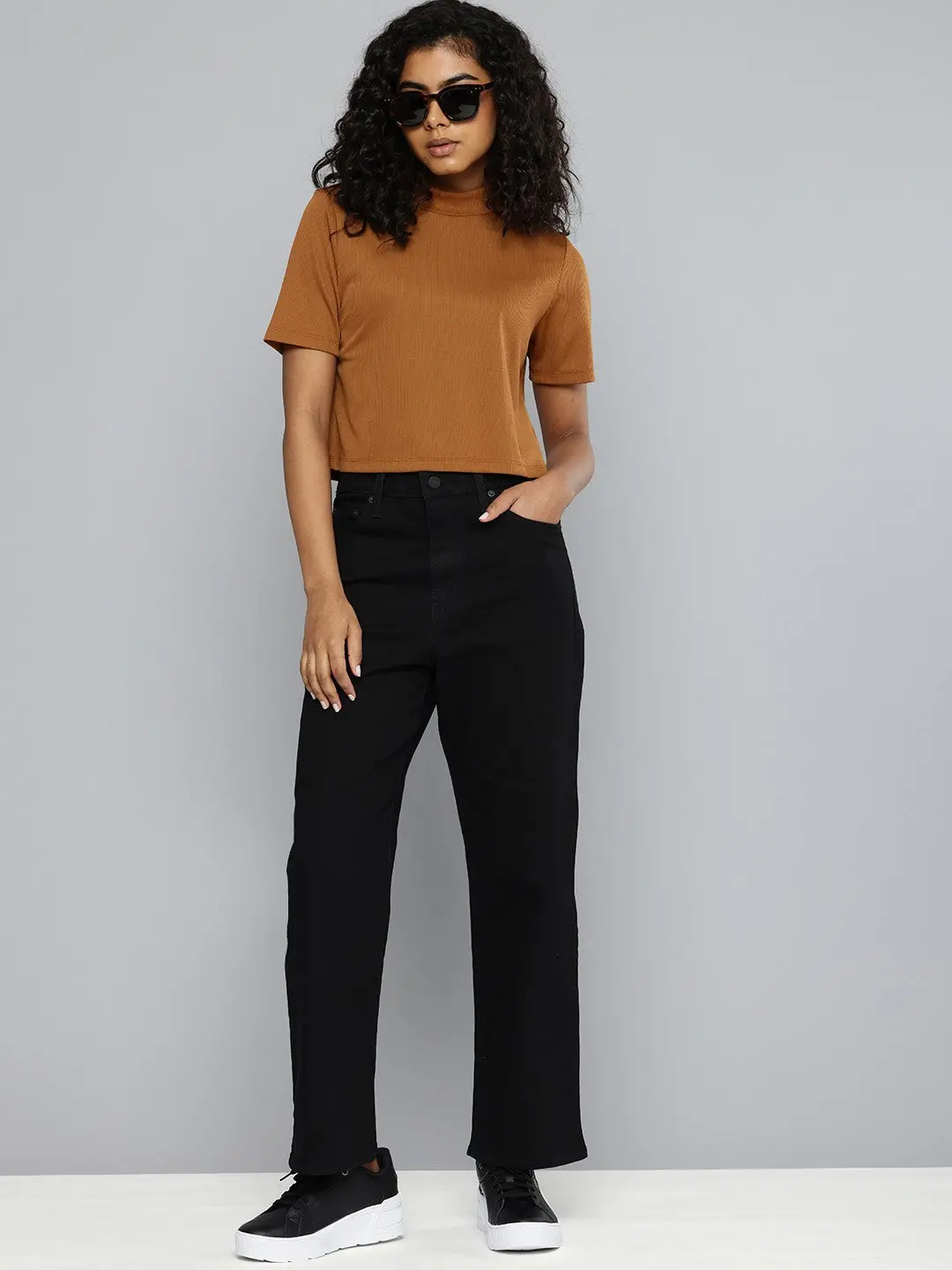 Women's Black Ribcage Straight Ankle Fit High Rise Jeans 1
