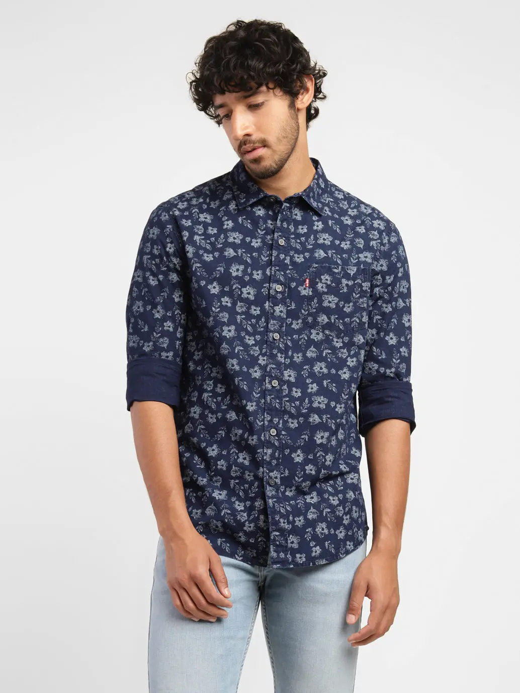 Men's Floral Print Spread Collar Shirt 1