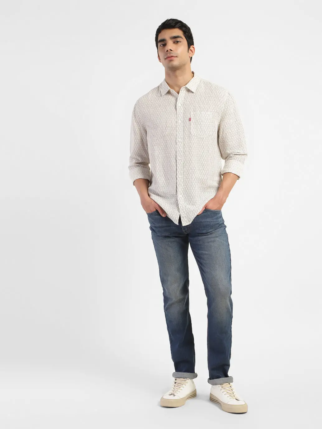 Men's Geometric Slim Fit Linen Shirts 1