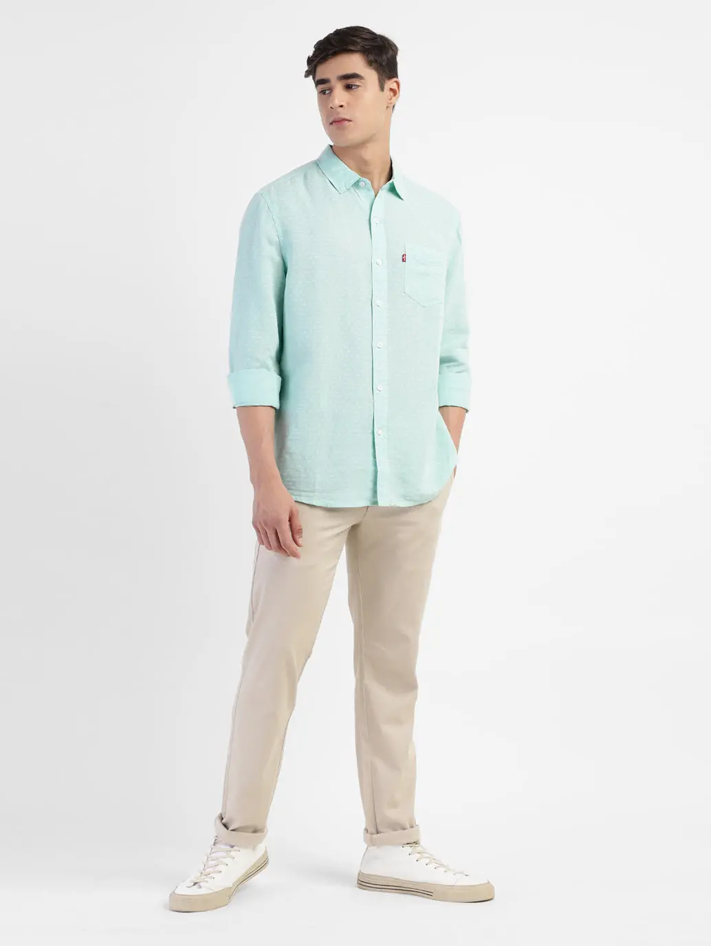 Men's Polka Dot Spread Collar Linen Shirt 1