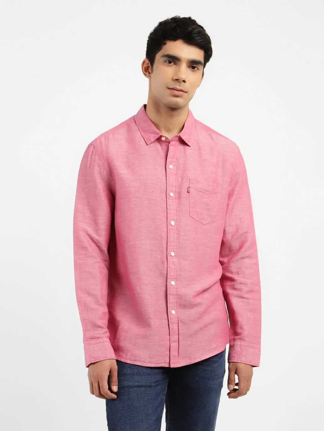 Men's Solid Spread Collar Linen Shirt 1