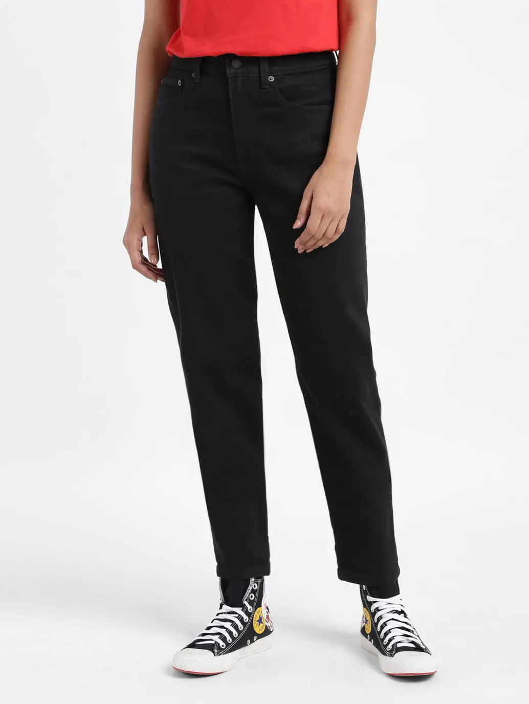 Women's Black Loose Fit High Rise Boyfriend Jeans 2