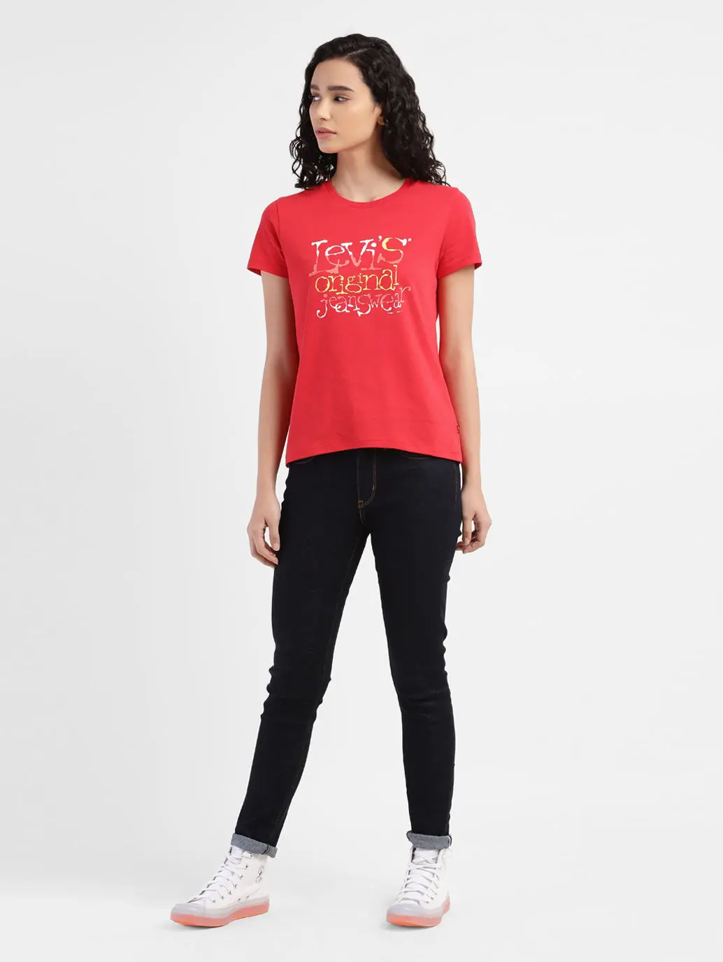 Women's Brand Logo Round Neck T-Shirt 1