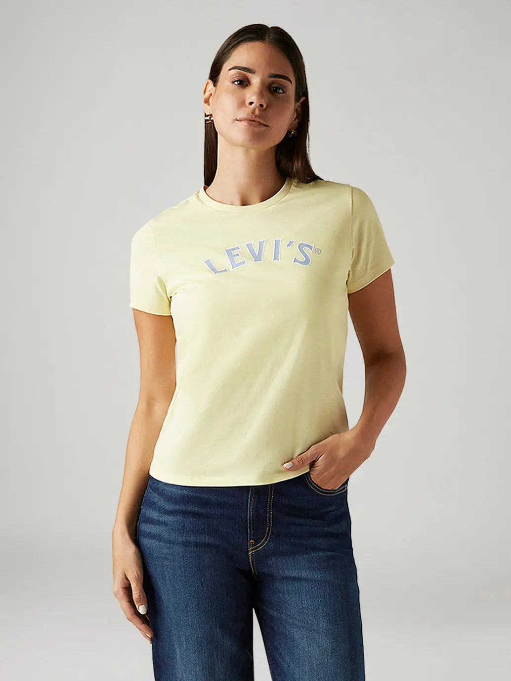 Women's Brand Logo Yellow Crew Neck T-Shirt 1