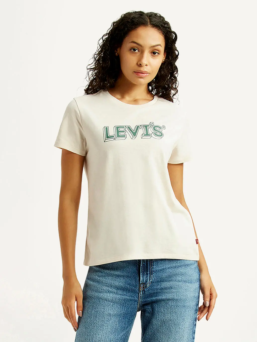 Women's Brand Logo Off White Crew Neck T-Shirt 1
