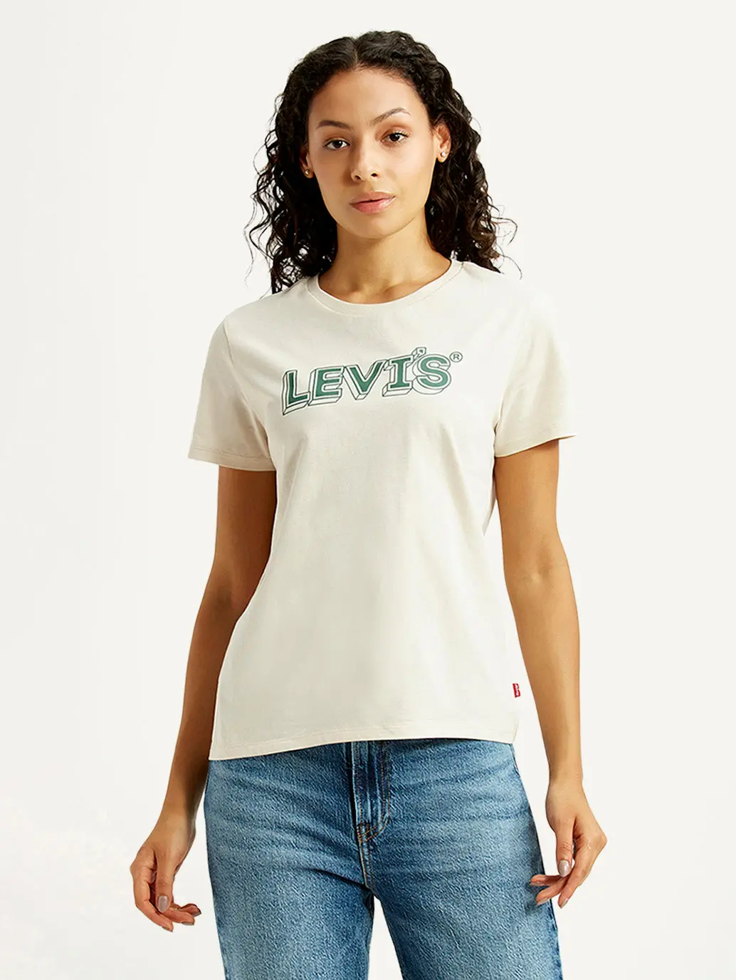 Women's Brand Logo Off White Crew Neck T-Shirt 5