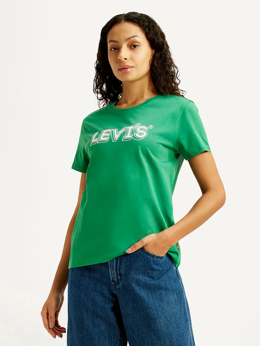 Women's Brand Logo Green Crew Neck T-Shirt 1