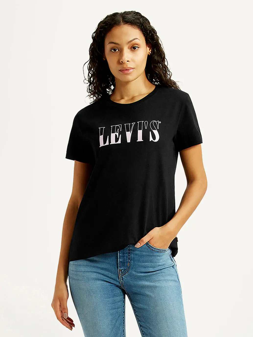 Women's Brand Logo Black Crew Neck T-Shirt 1