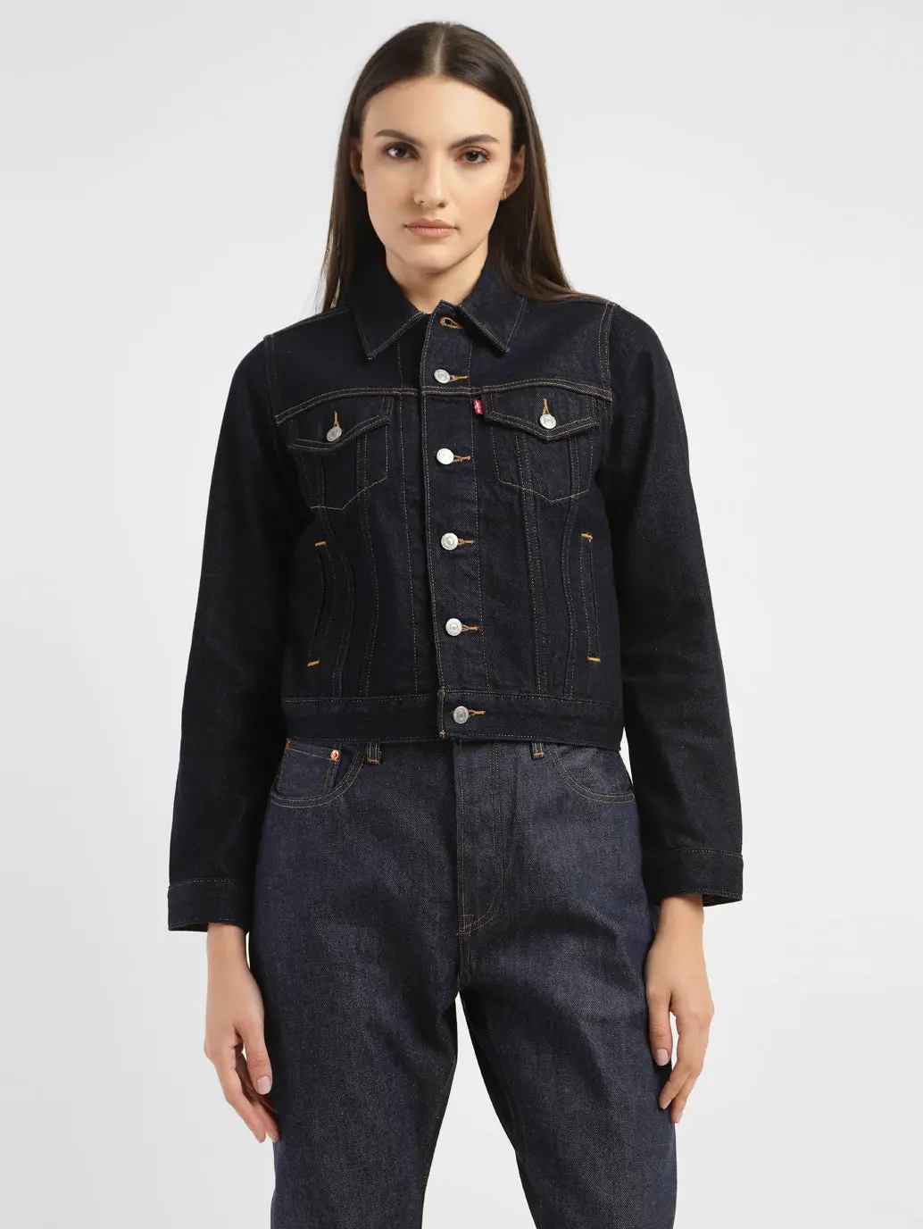Women's Solid Spread Collar Denim Jacket 1