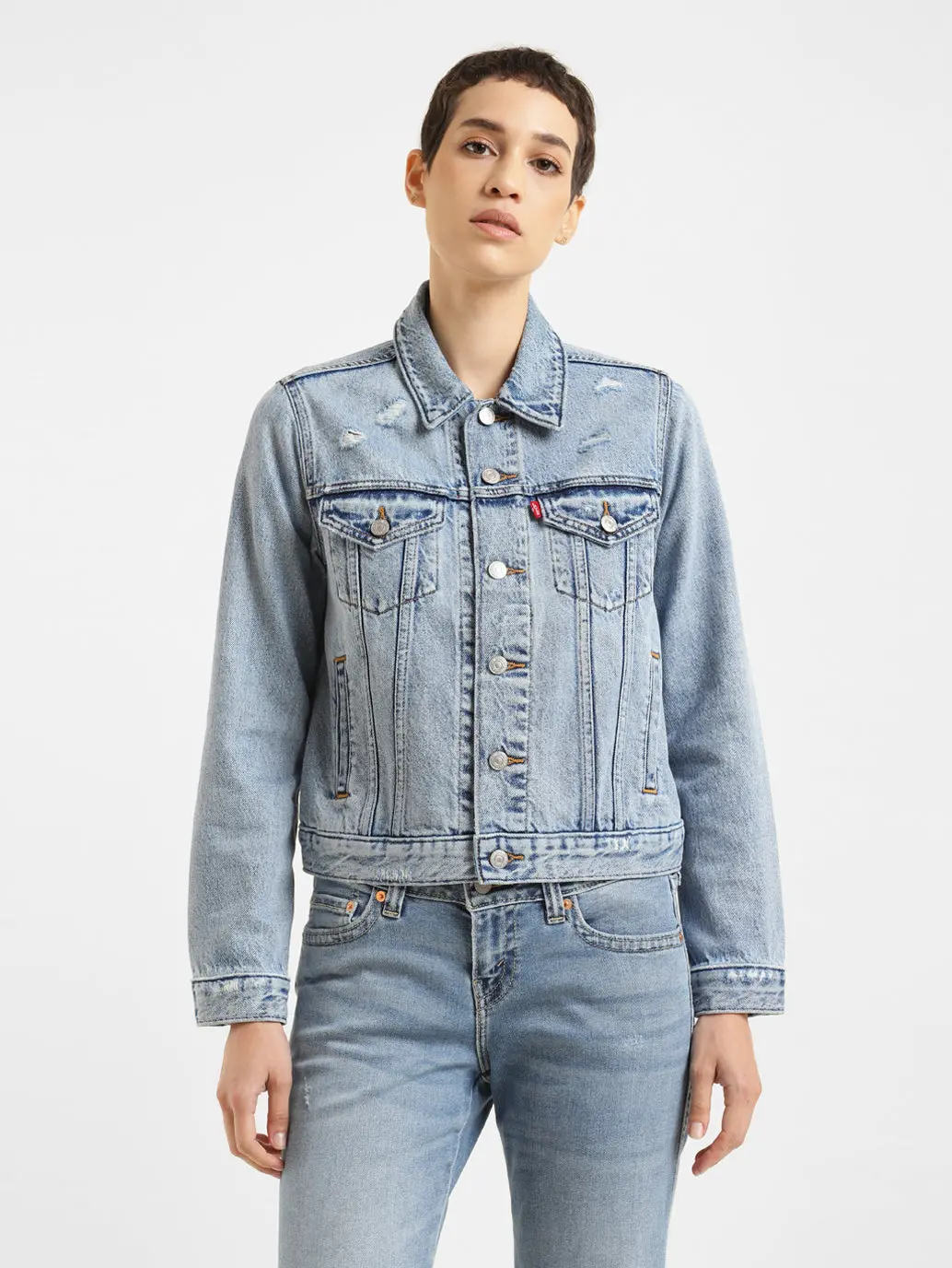 Women's Solid Spread Collar Denim Jacket 1
