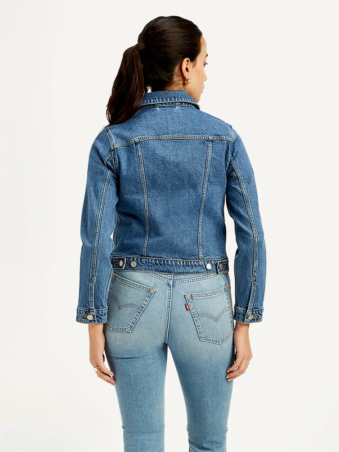 Women's Solid Blue Spread Collar Denim Jacket 3