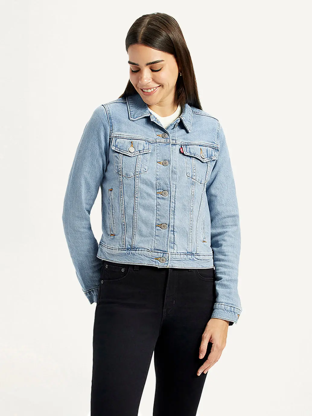 Women's Solid Light Blue Trucker Jacket 1