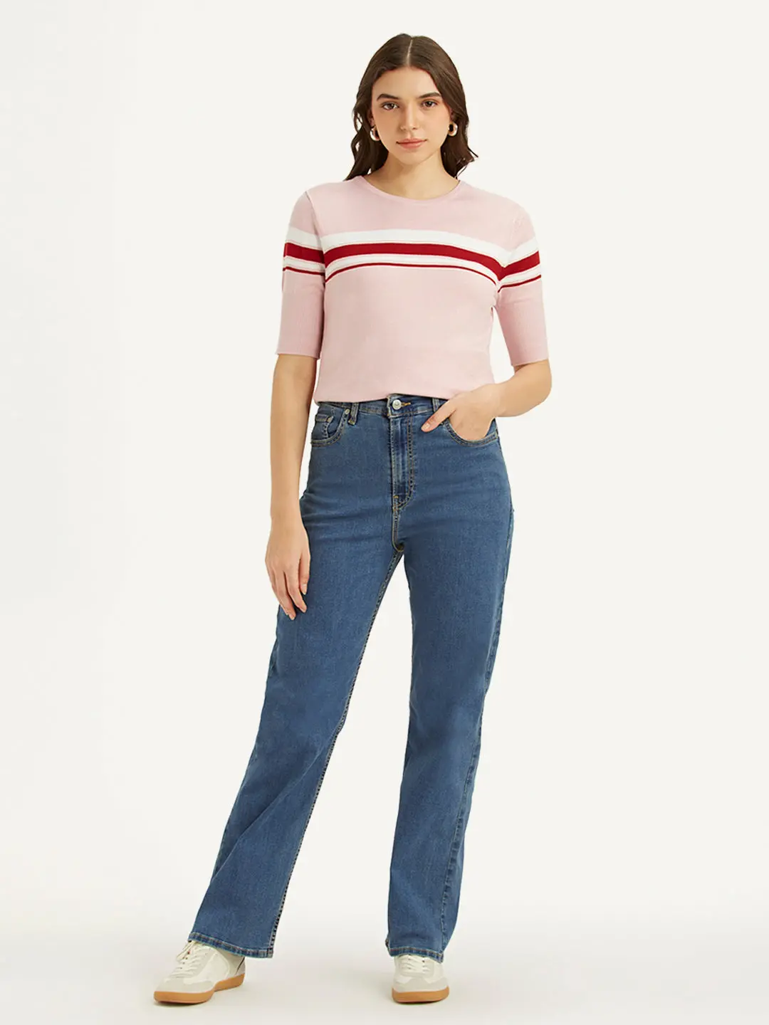 Women's Blue Ribcage Straight Fit High Rise Jeans 1