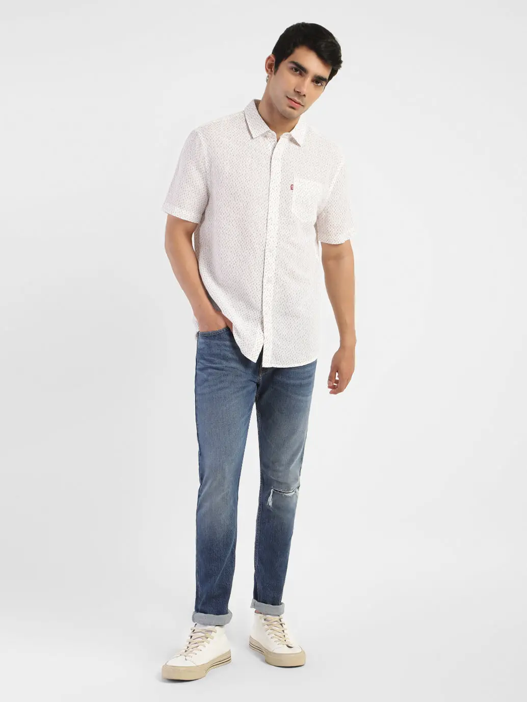 Men's Printed Spread Collar Linen Shirt 1