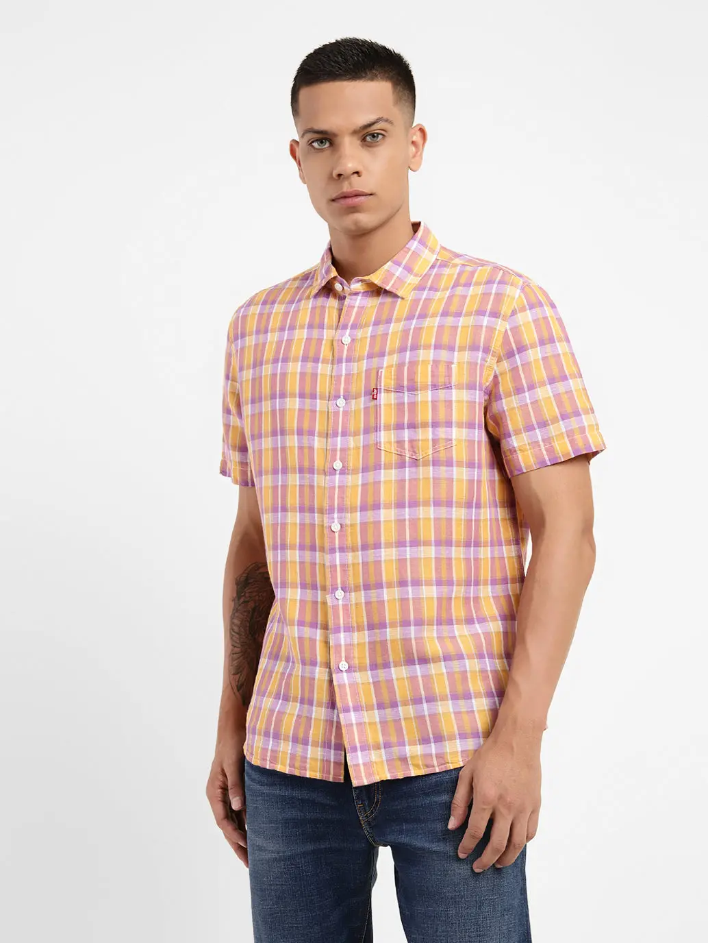 Men's Checkered Spread Collar Linen Shirt 2