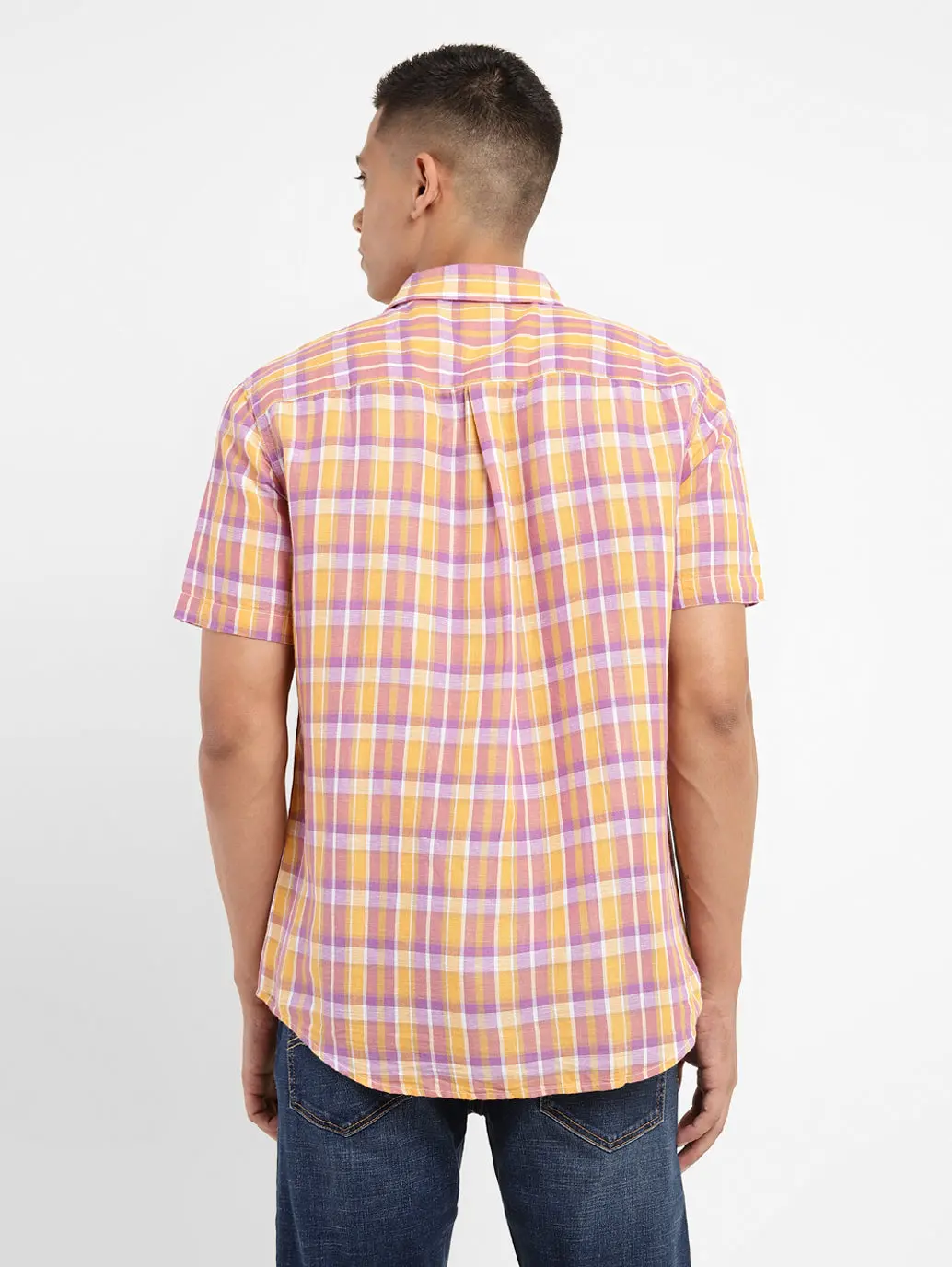 Men's Checkered Spread Collar Linen Shirt 3