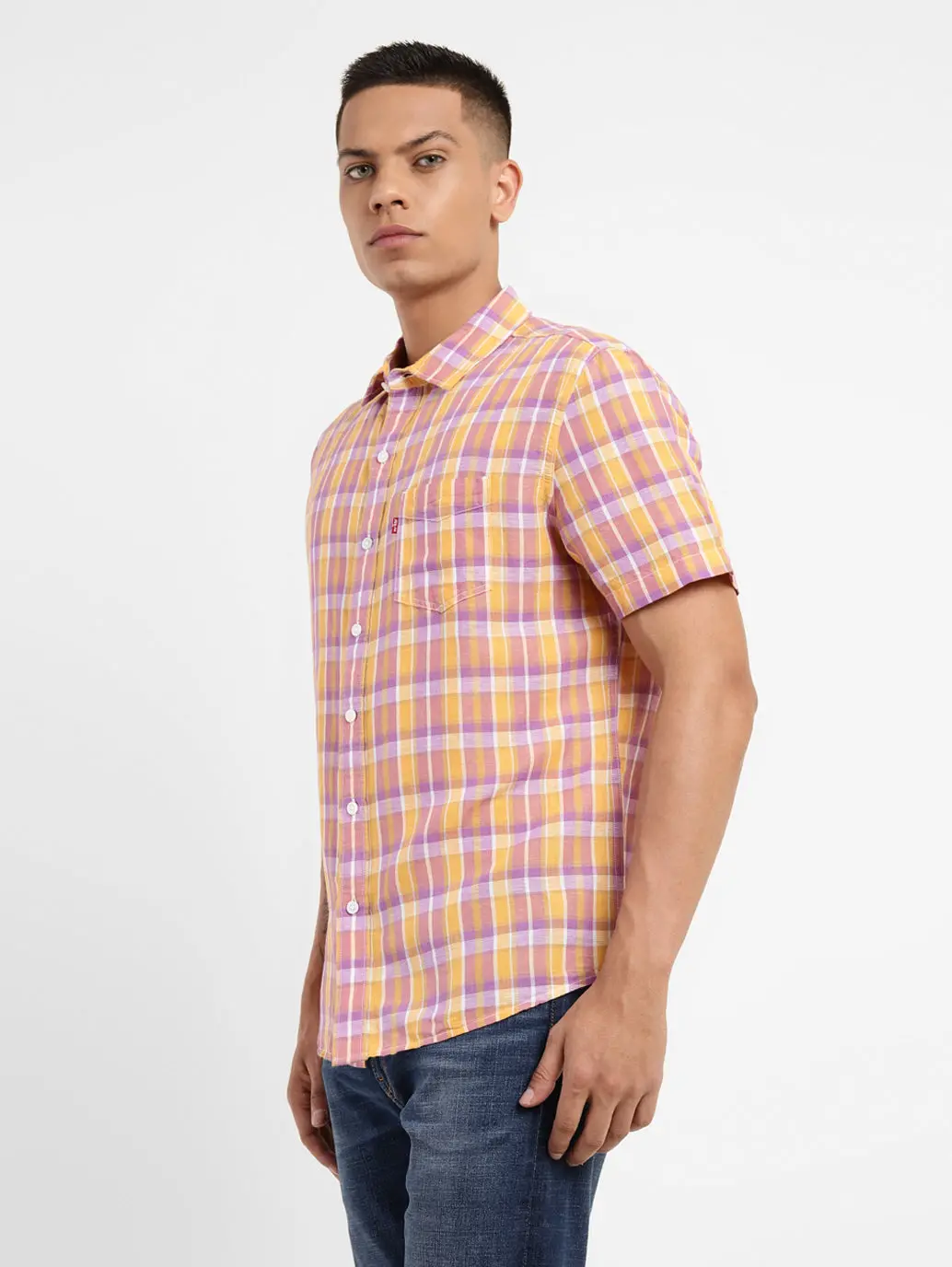 Men's Checkered Spread Collar Linen Shirt 4