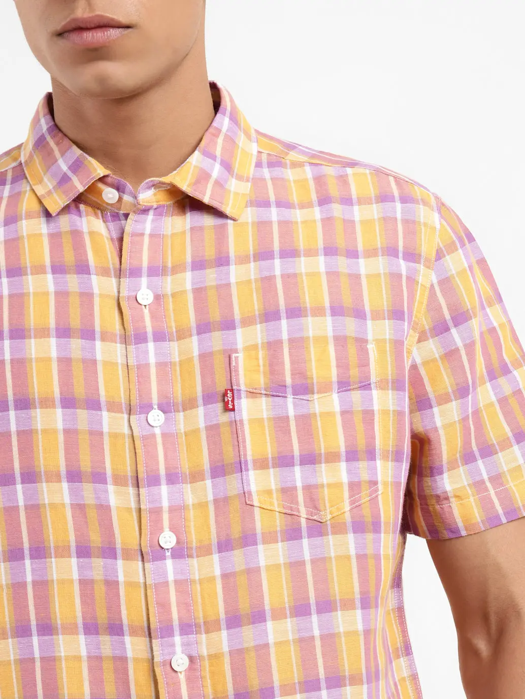 Men's Checkered Spread Collar Linen Shirt 5