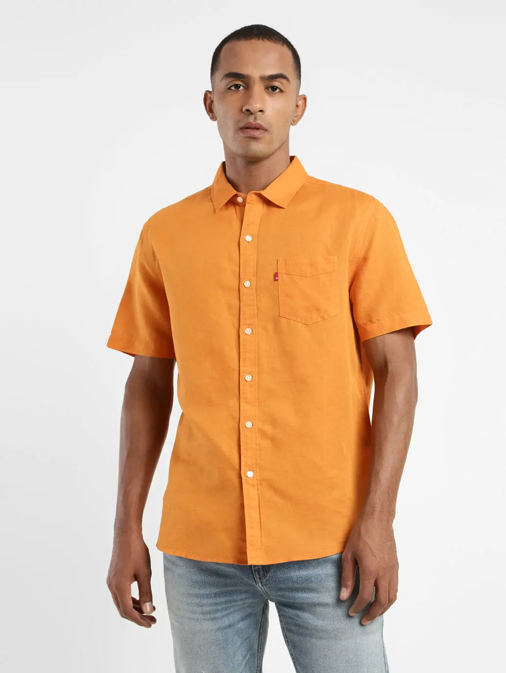 Men's Solid Spread Collar Linen Shirt 1