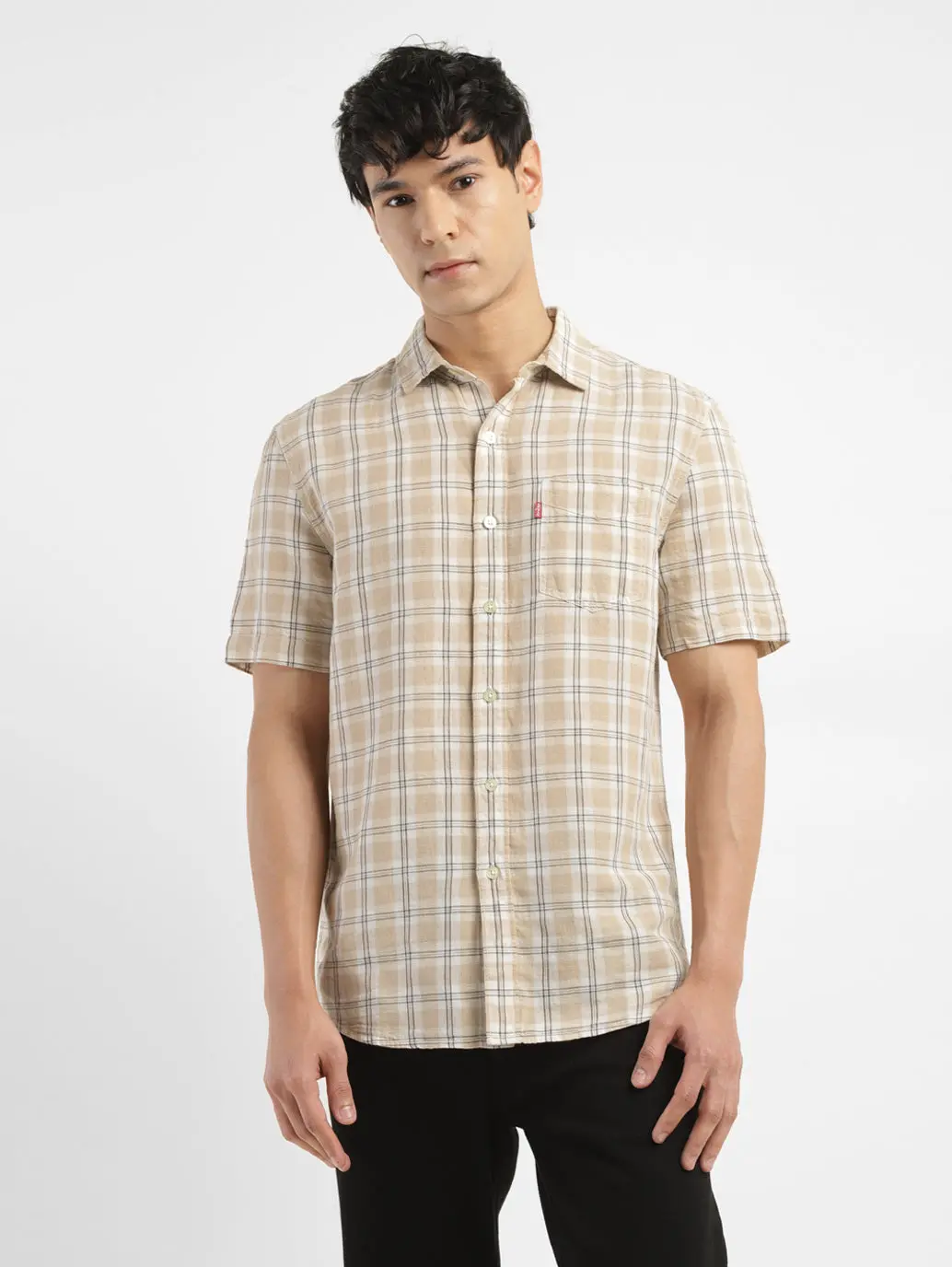 Men's Checkered Slim Fit Linen Shirt 1