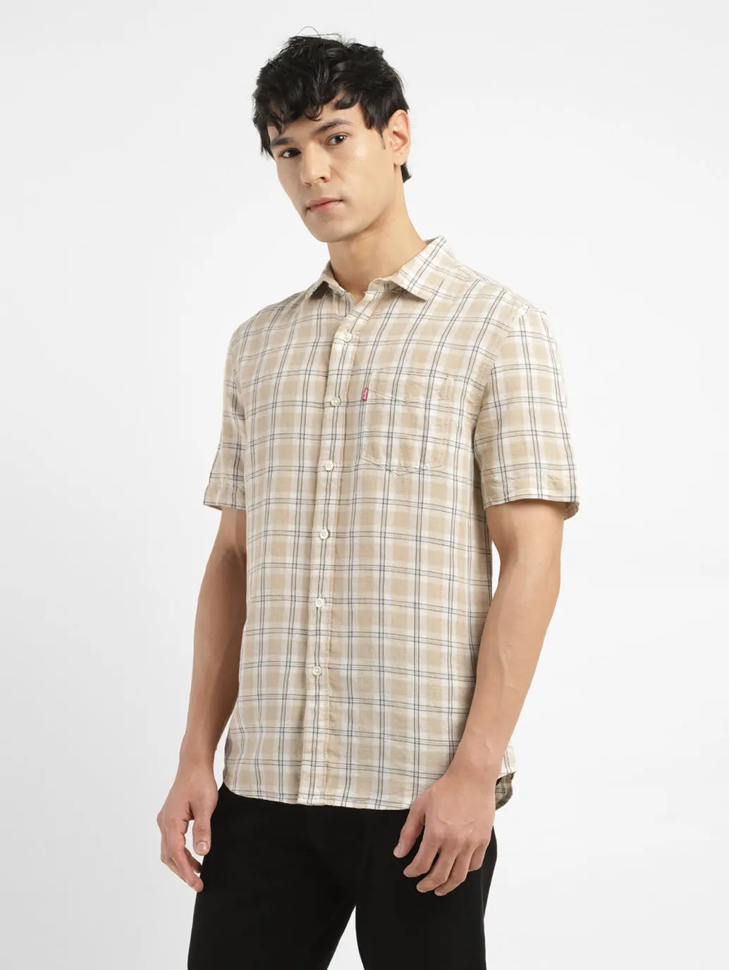 Men's Checkered Slim Fit Linen Shirt 4