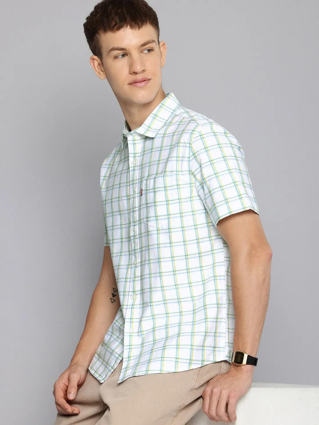 Men's Checkered Spread Collar Shirt 1