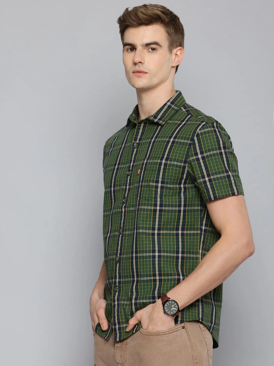 Men's Checkered Spread Collar Shirt 3