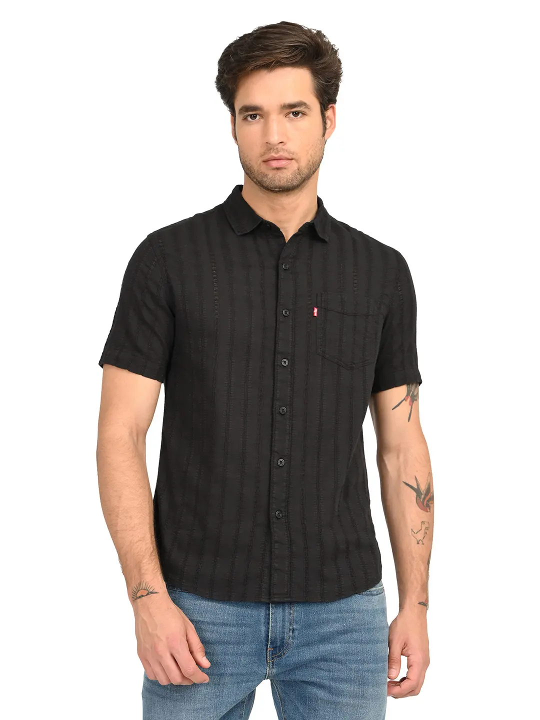 Men's Textured Black Slim Fit Shirt 1