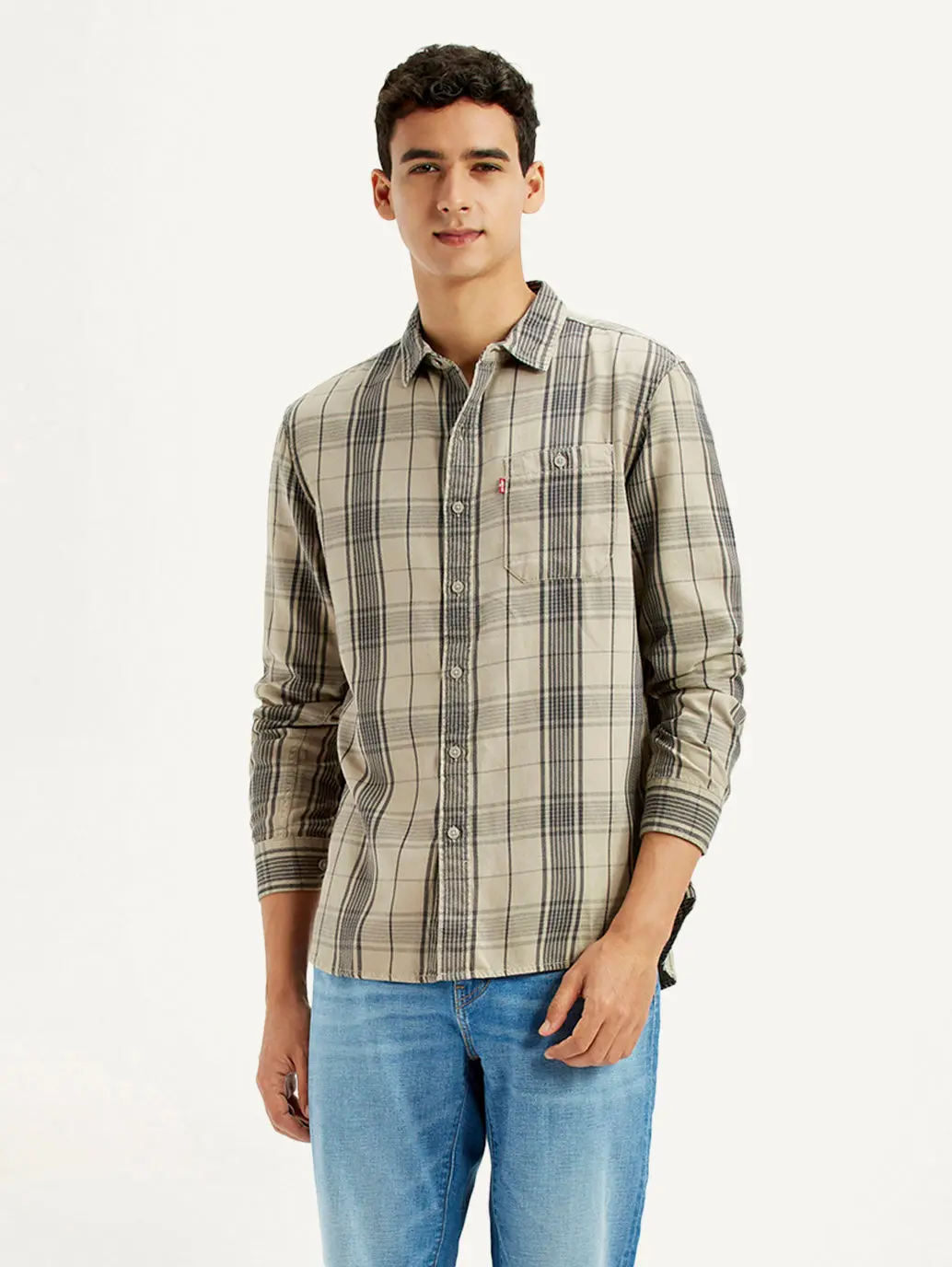 Men's Checkered Beige Slim Fit Shirt 1
