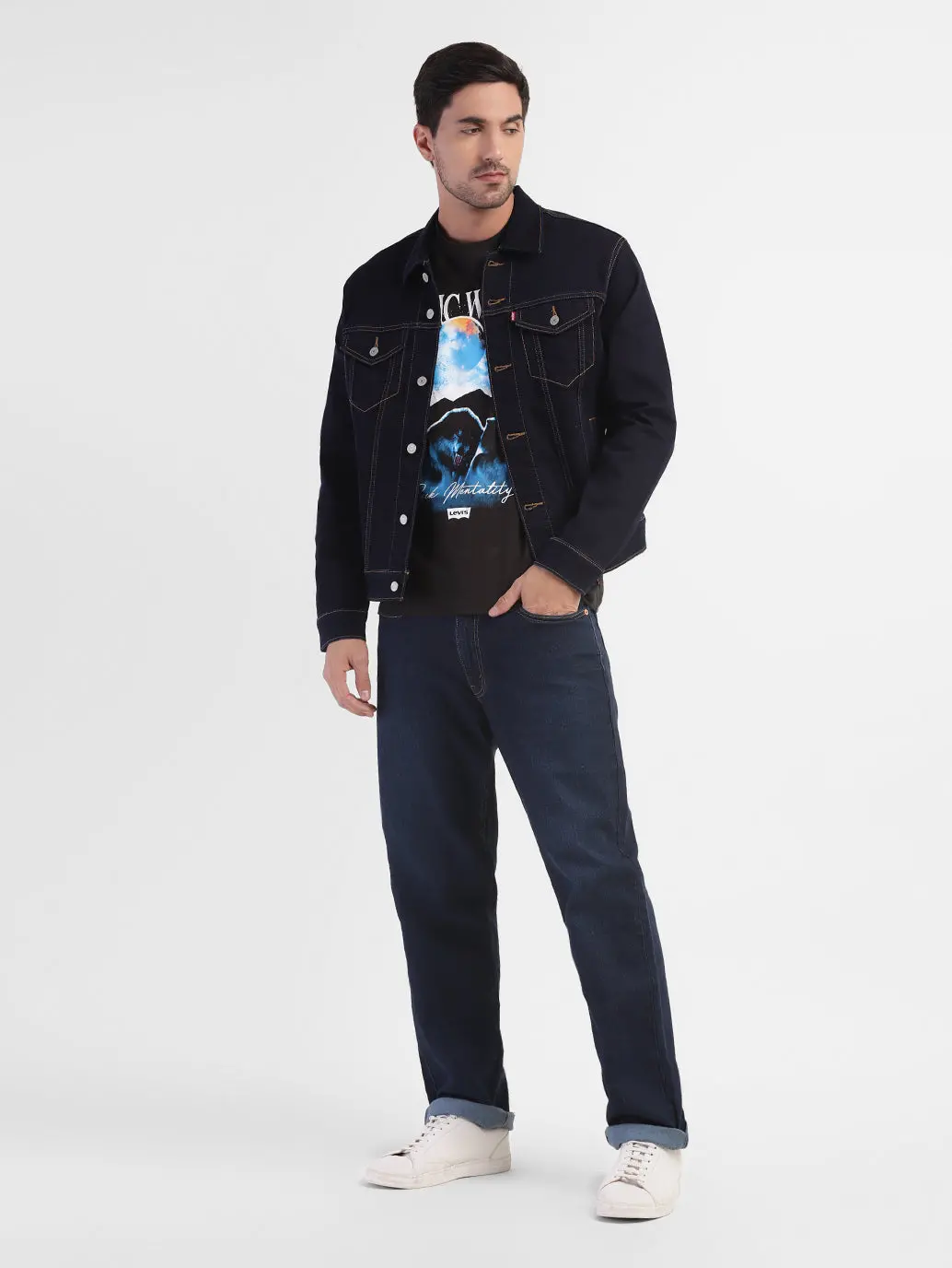 Men's Solid Spread Collar Denim Jacket 1