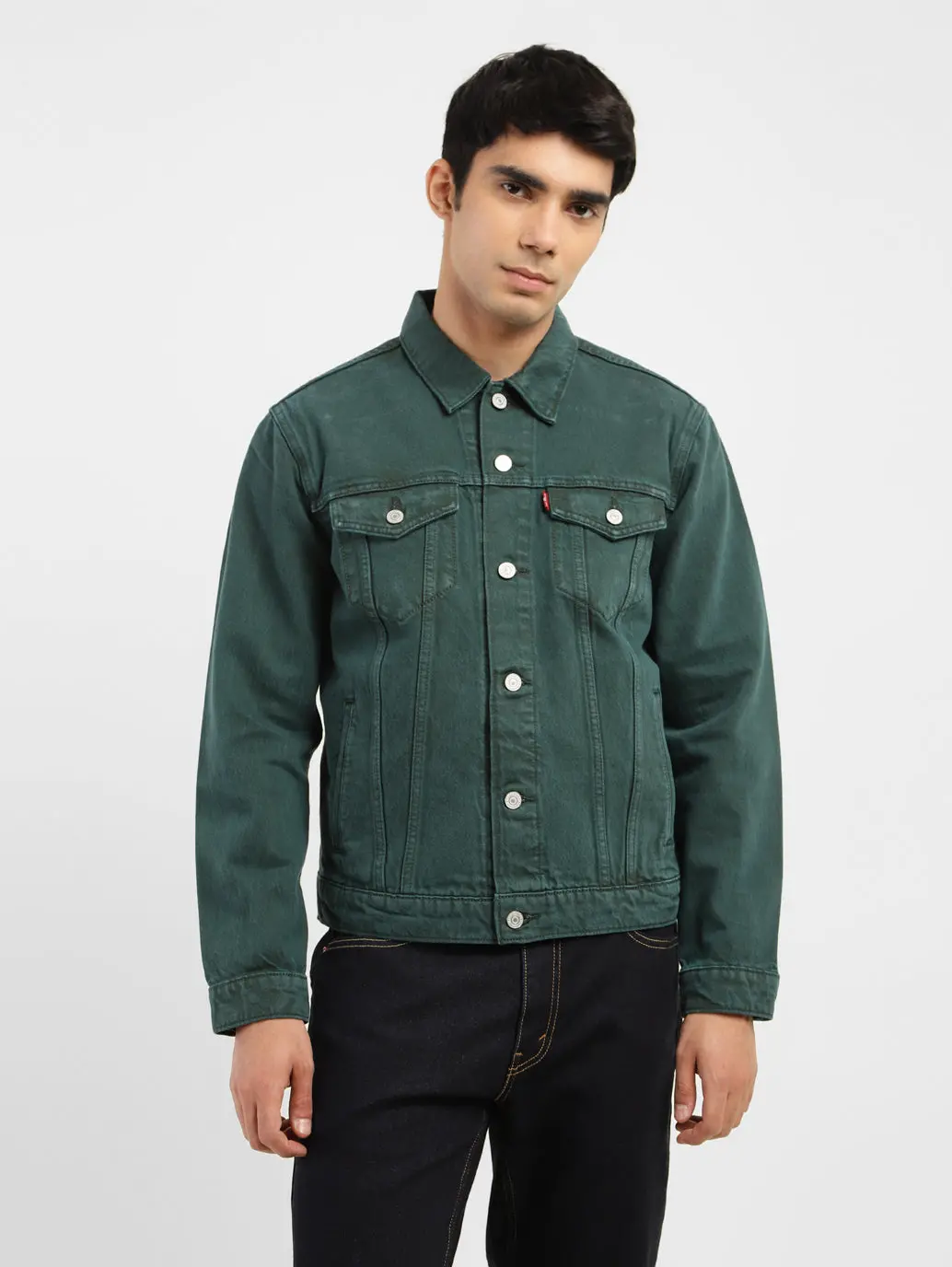 Men's Solid Spread Collar Denim Jacket 1
